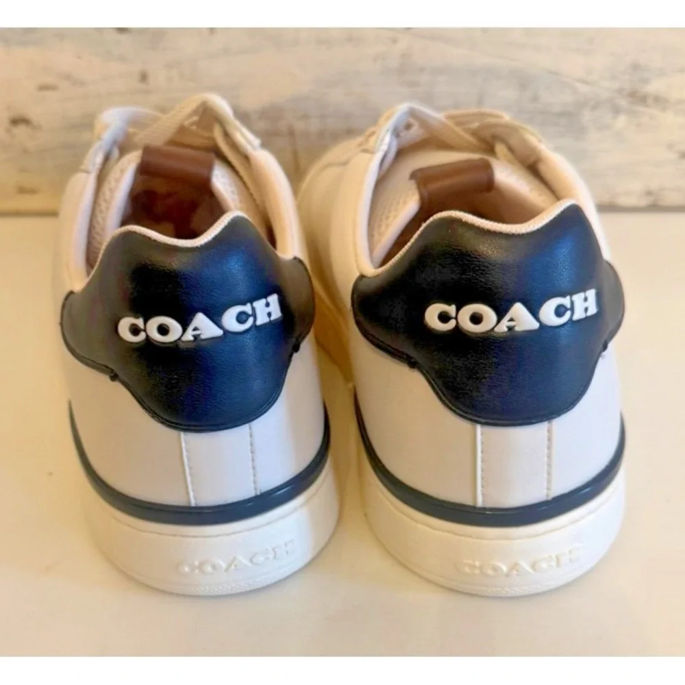 Coach Shoes Mens Size 13D White Leather Low Top Lace‎ Up Logo Sneakers G5026